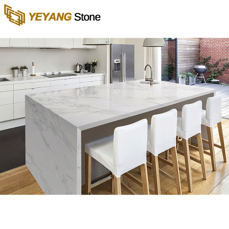 Manufactured Cutting Calacatta Veined Quartz Countertop for Kitchen Worktop/Benchtop/Slab/Counter Top Supplier