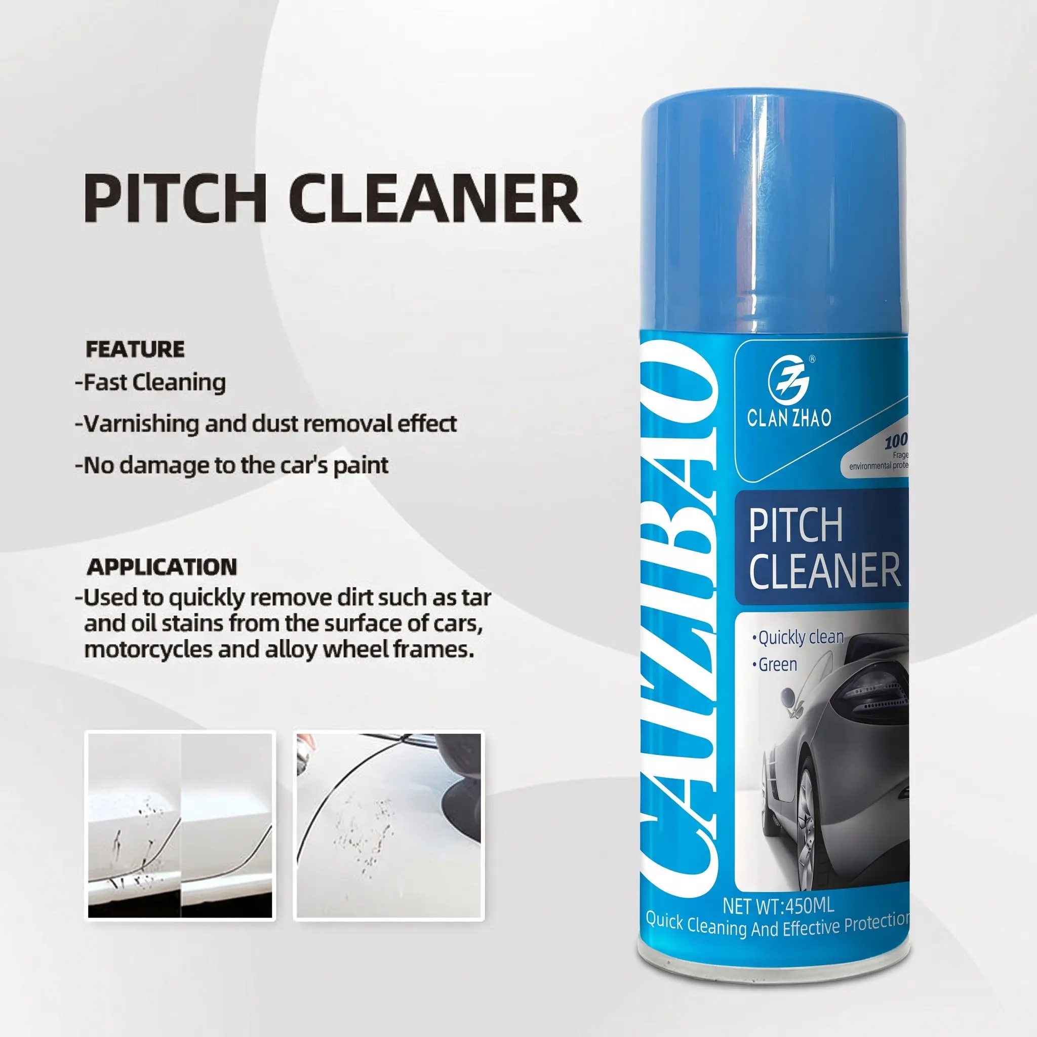 Pitch remover spray that dissolves tar, bitumen, and tree sap