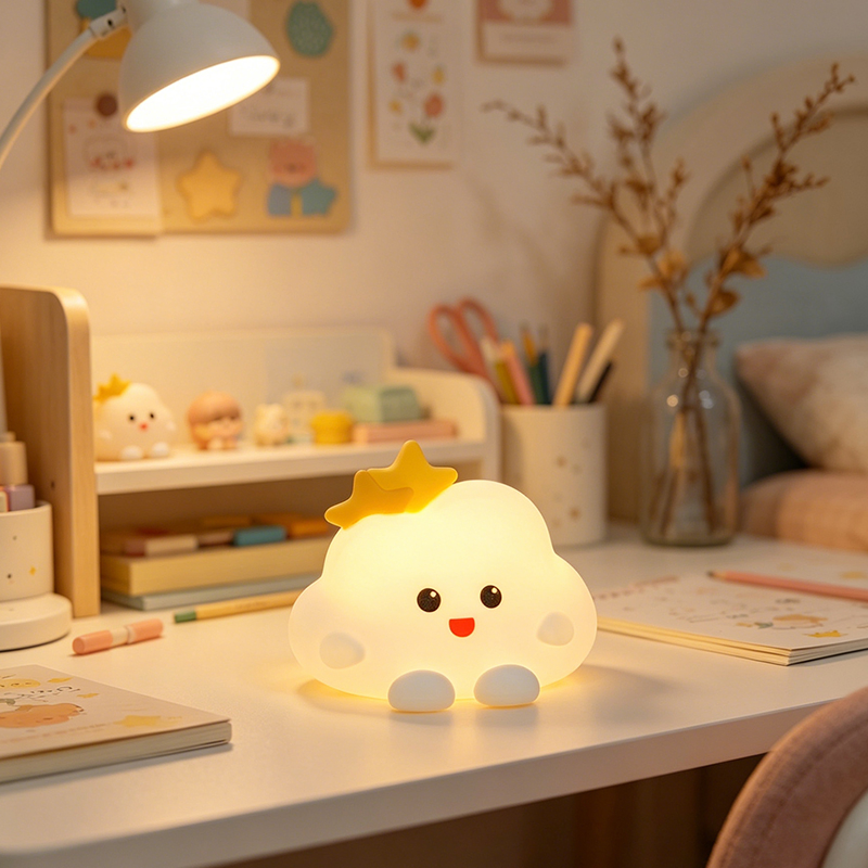 Cute Cloud Silicone Night Light - Rechargeable Tap Control Nursery Lamp with Timer for Kids
