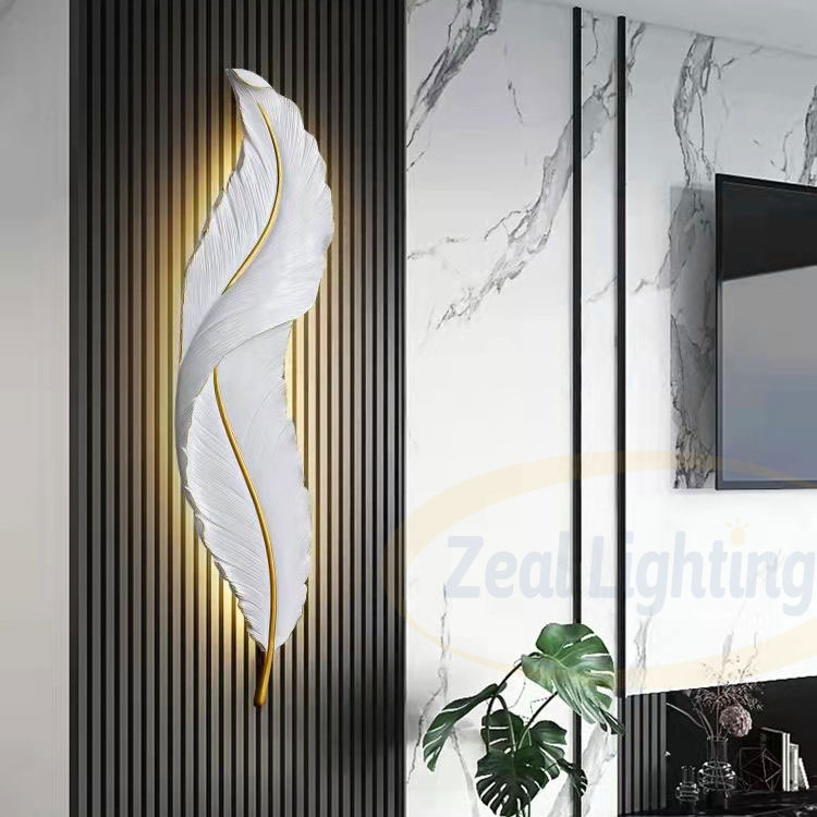 Creative Feather Shape Sconce Light Modern Design Indoor Porch Corridor Hotel 220v Resin Wall Lamp