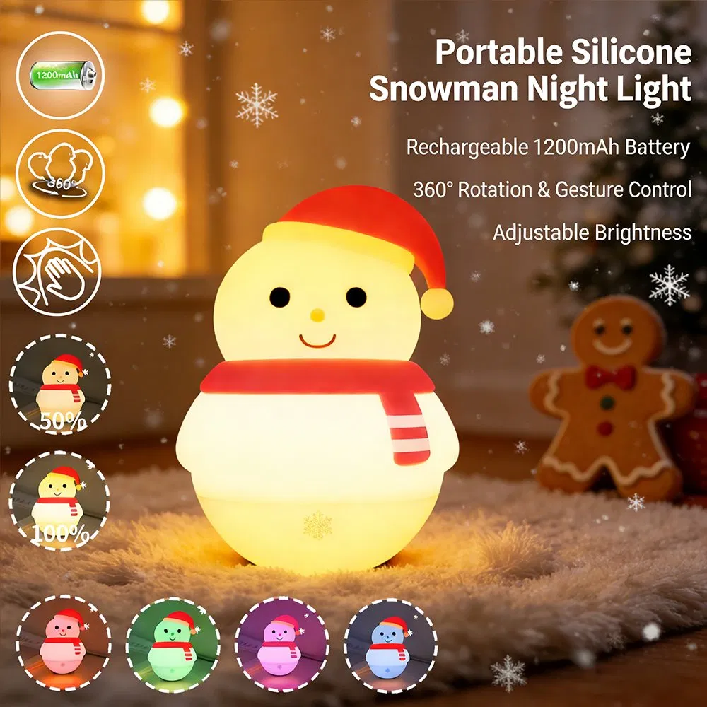 116 Snowman Silicone Lamp 360° Rotatable Rechargeable Kids Night Light Christmas Decor Light