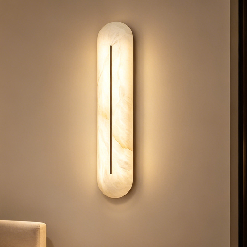 Modern French-style Three-color Variable Light Copper Body Luxury Living Room Entryway Wall Sconce Natural Marble LED Wall Lamp