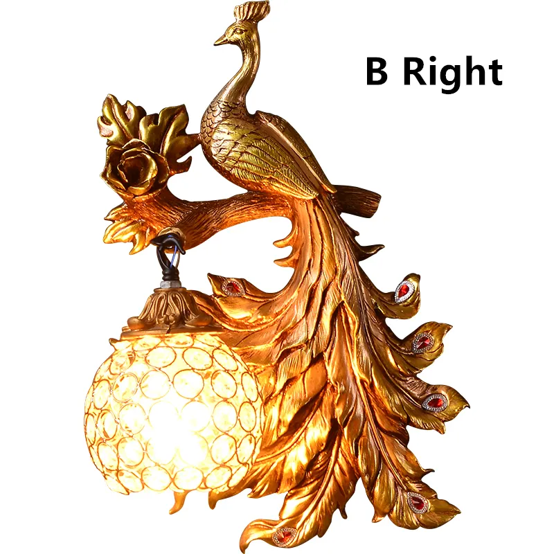 Vintage Creative Art Deco Peacock Resin Wall Lamp (WH-OR-62) - 7