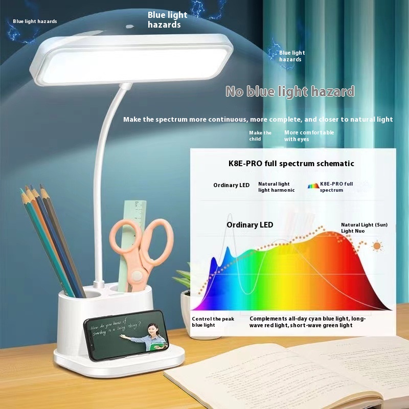 USB Rechargeable 800mA Led Desk Lamp Three-color Temperature Pen Holder Touch Control Learning Table Lamp For Study Desk