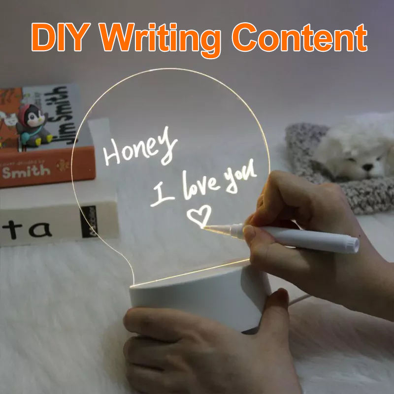 16 Colors Night Light Base Erasable Writing Board Creative DIY RGB LED Message Acrylic Writing Board Light