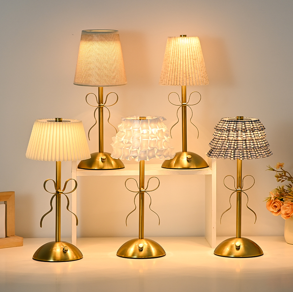 Luxury-lite Bow-shaped Nordic Style Table Lamp Fabric Battery Included Charging Function for Bedroom Living Room Atmosphere