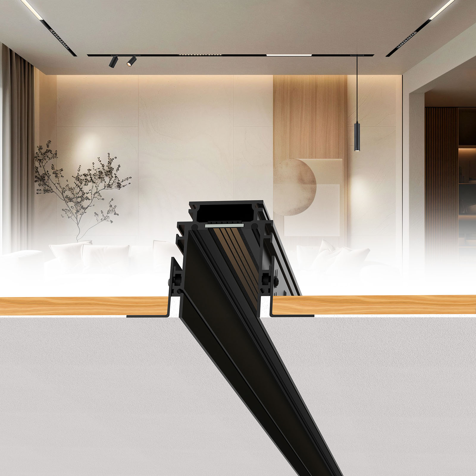 SCON Embedded 3CCT Magnetic Grille LED Track Light, Dimmable Linear Recessed Lighting - Duty-Free Direct to US,