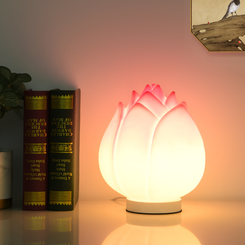 Bedroom Bedside Table Lamp Modern Minimalist Lotus-shaped White Shade Rechargeable Remote Control Eye-protective Night Light