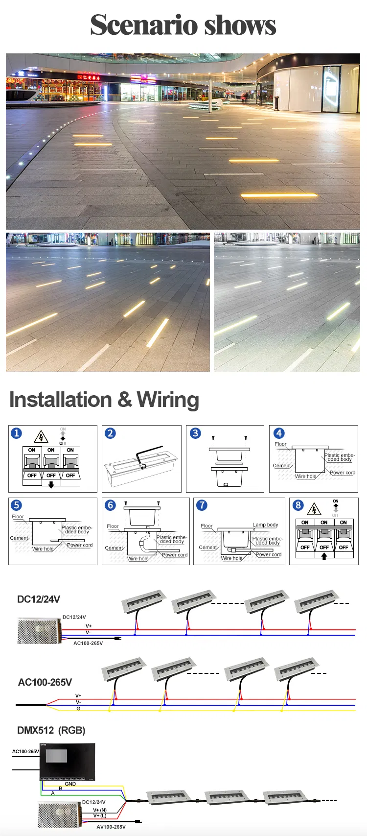 Stainless Steel Ground Deck Lamp Pathway Step Light Linear Underground Light