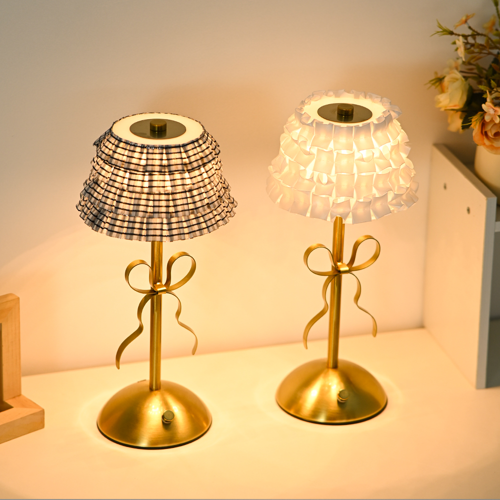 Luxury-lite Bow-shaped Nordic Style Table Lamp Fabric Battery Included Charging Function for Bedroom Living Room Atmosphere