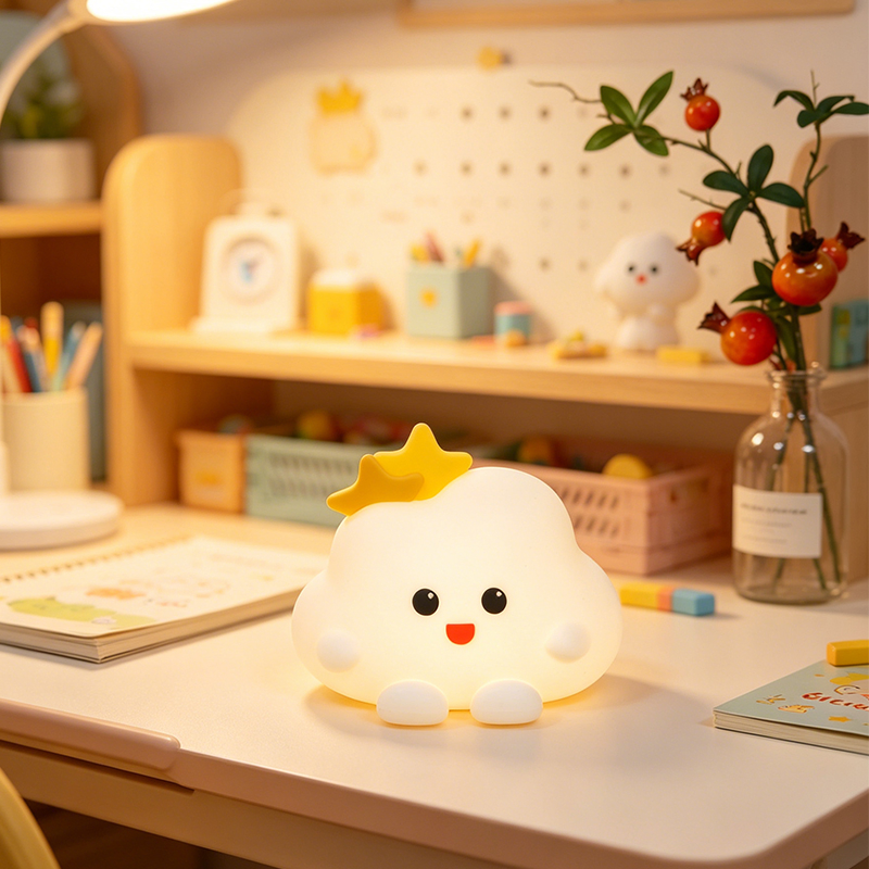 Cute Cloud Silicone Night Light - Rechargeable Tap Control Nursery Lamp with Timer for Kids