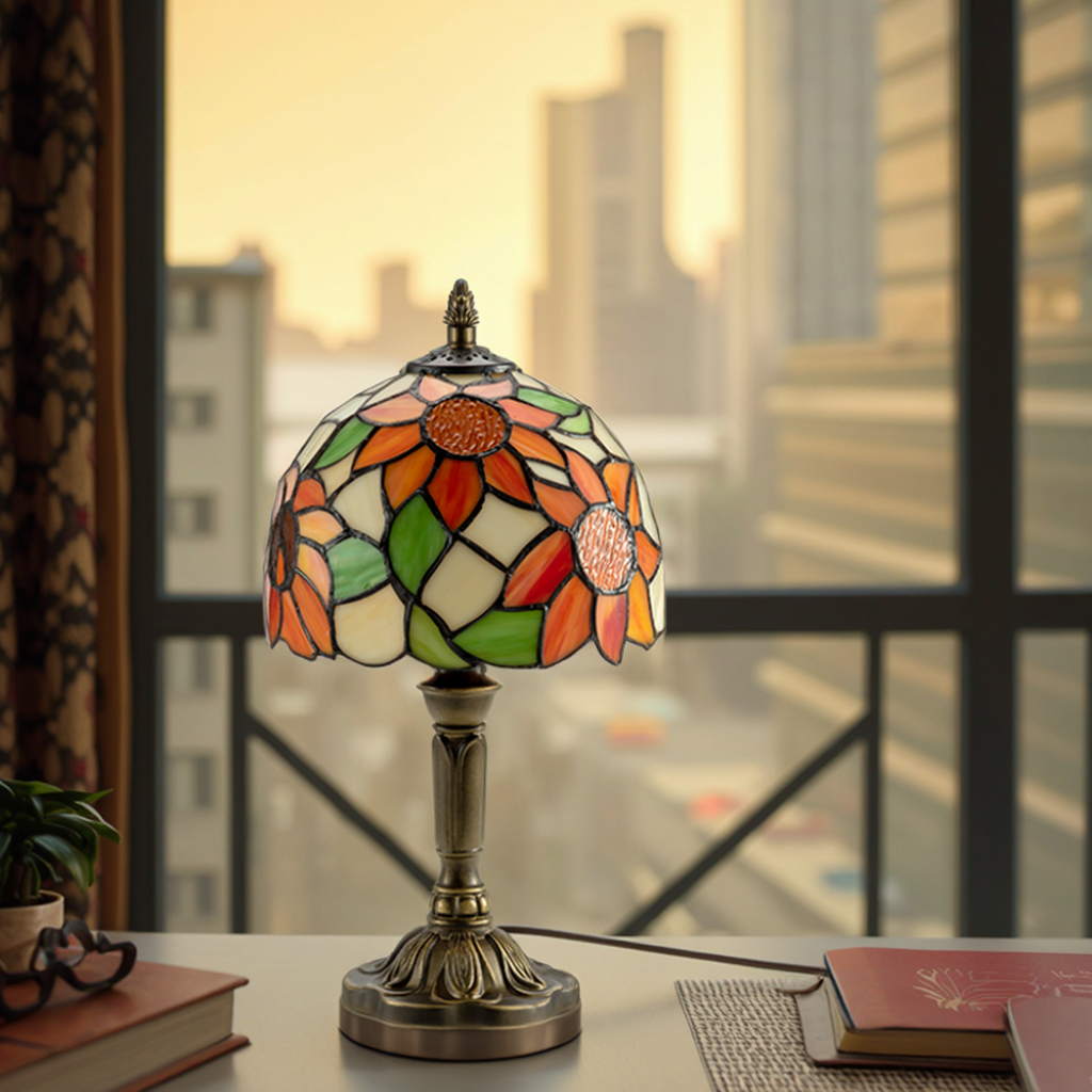 Hot Sale Modern Lamp Oval Stained Glass Lampshade Crystal Antique Table Reading Light for Living Bedside Bedroom Cafe