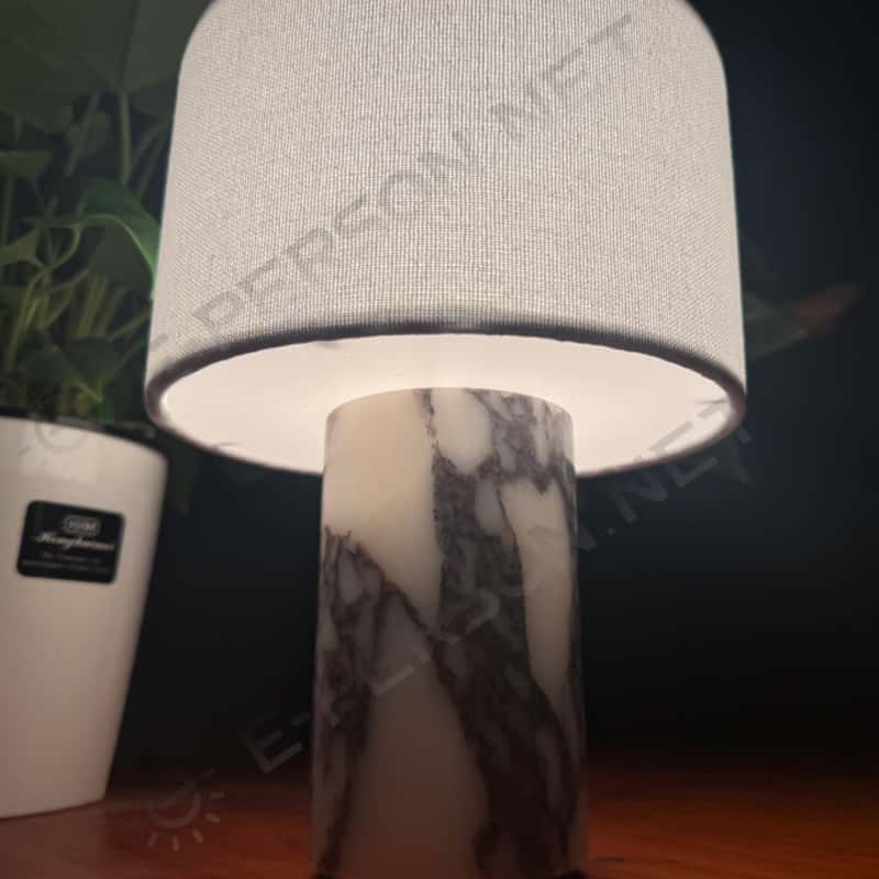 Luxury Marble Table Lamp with Fabric Shade | Modern Decorative Bedside Light for Living Room &amp; Bedroom