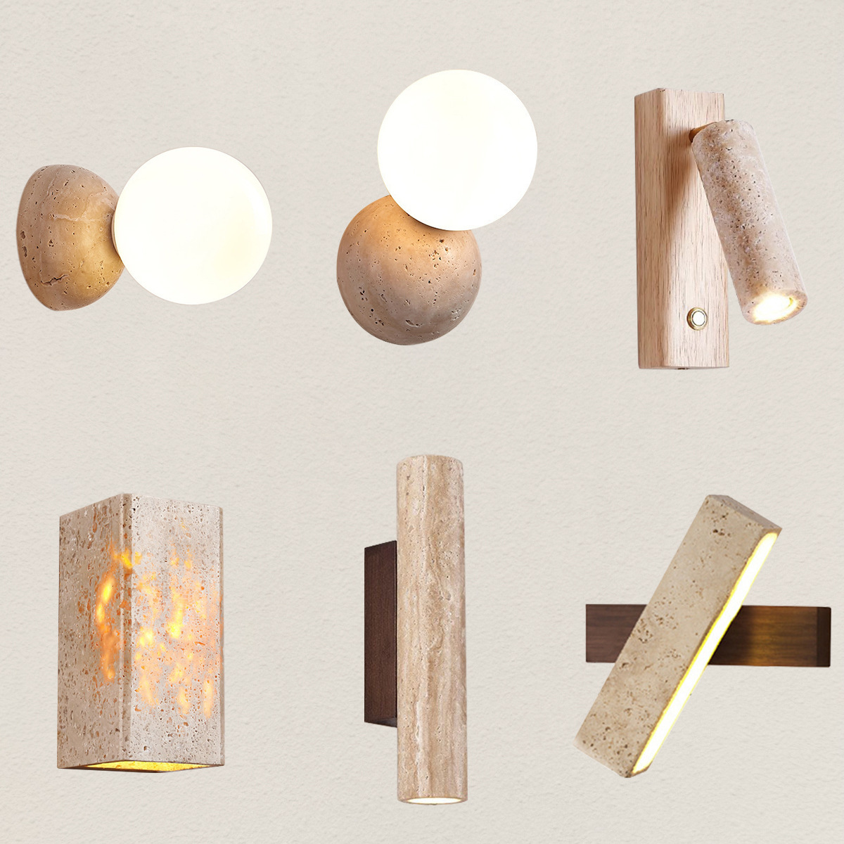 Wabi-Sabi Travertine Yellow Cave Natural Stone Background Rustic Wall Lamps Decorative Lighting For Hotel Living Room