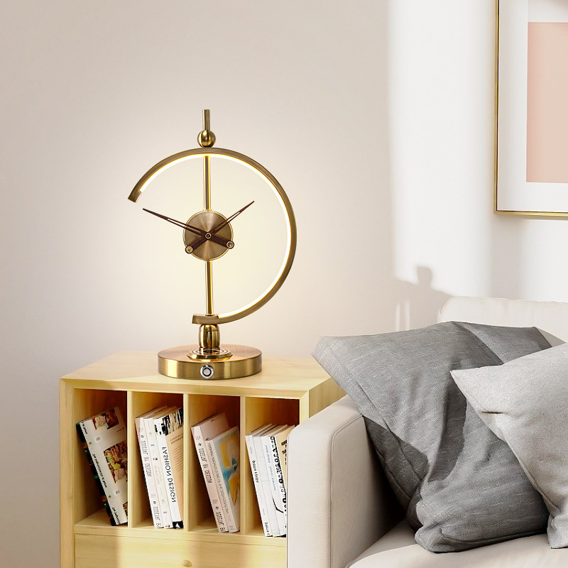 Luxury Retro Modern Simple Creative Table Lamp with Wireless Charging Round Shade Bedside Night Light Rechargeable Power Source
