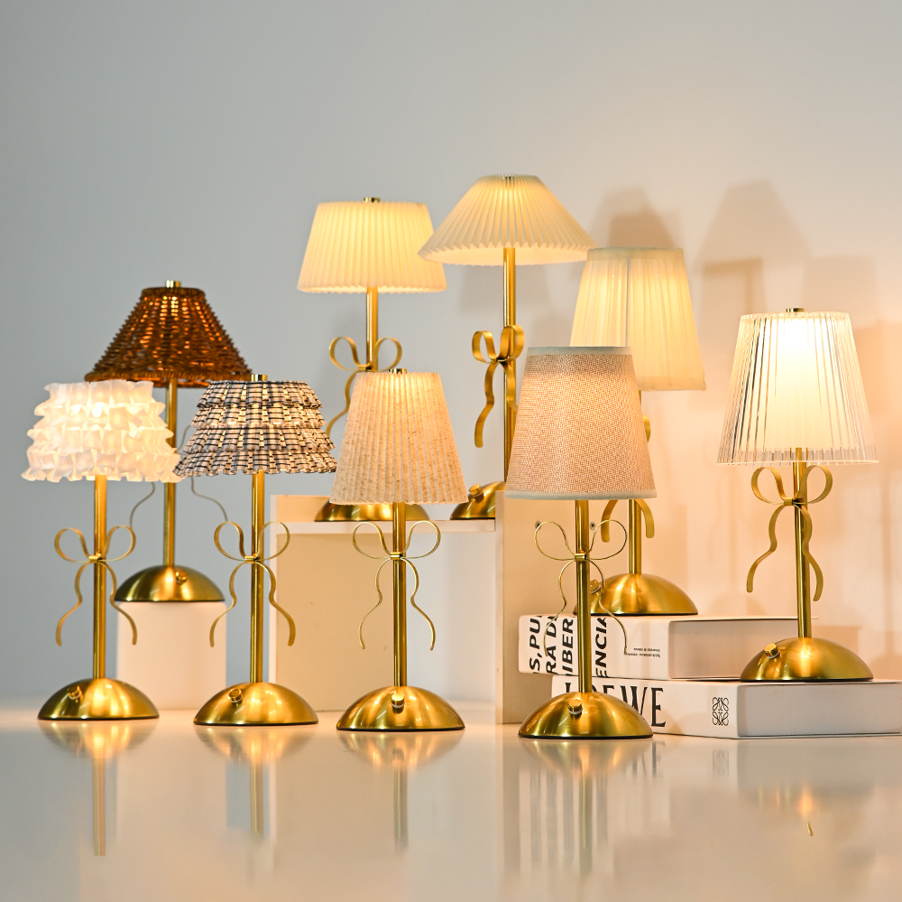 Luxury-lite Bow-shaped Nordic Style Table Lamp Fabric Battery Included Charging Function for Bedroom Living Room Atmosphere