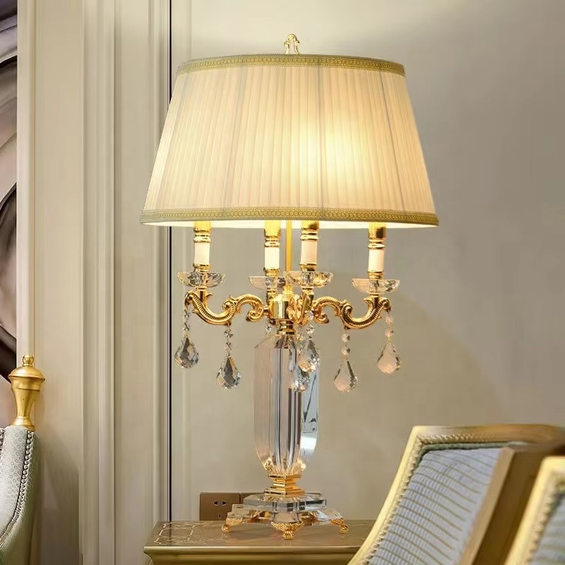 Living Room, Bedroom, Sofa, Desk Lamp, American Retro European Luxury Crystal Bedside Lamp