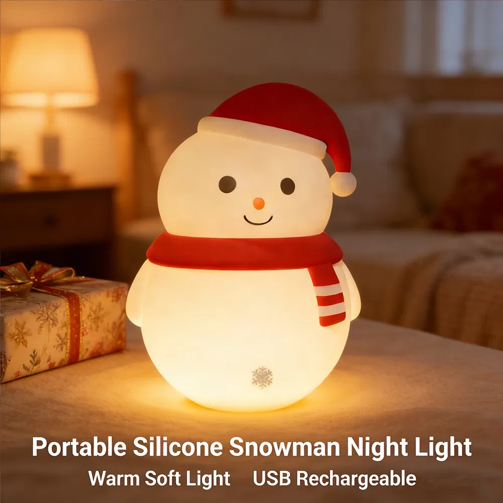116 Snowman Silicone Lamp 360° Rotatable Rechargeable Kids Night Light Christmas Decor Light