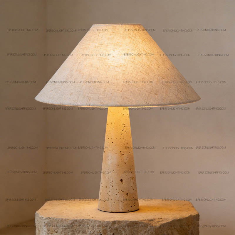 Modern Travertine Table Lamp Linen Shade Bedside Light Luxury Nordic Desk Lamp for Living Room