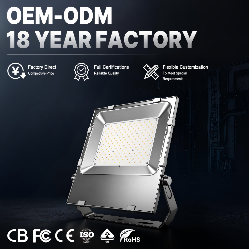 Industrial LED Flood Light 100W 3000K-6500K Selectable High Brightness IP65 5-Year Warranty Adjustable Beam Angle for Warehouse