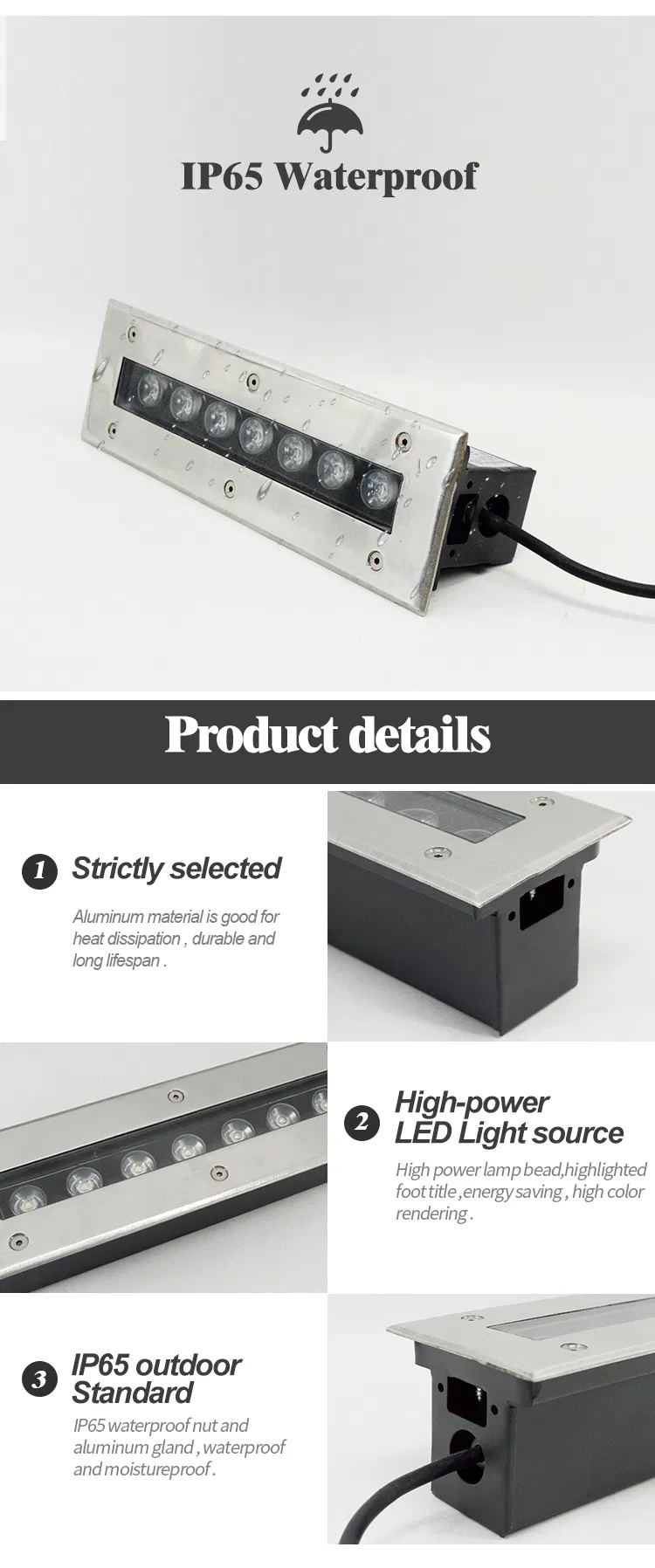 Stainless Steel Ground Deck Lamp Pathway Step Light Linear Underground Light