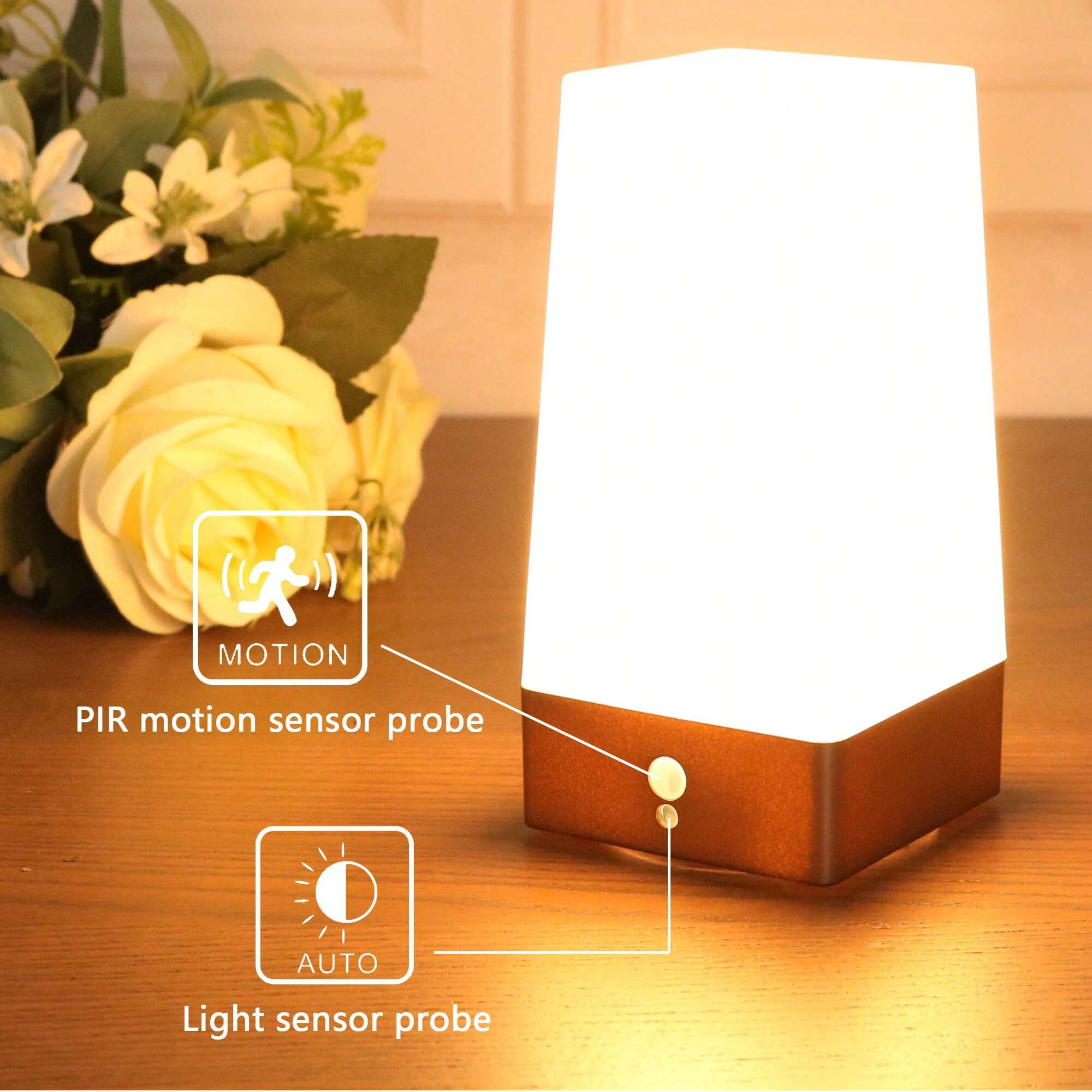 Round Retro LED Night Light with PIR Motion Sensor, Battery Powered Bedside Lamp