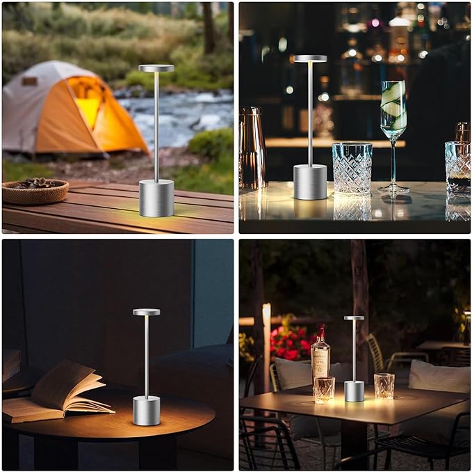 USB Cordless Table Lamps Rechargeable Portable Battery Operated 3 Color Stepless Dimming LED Table Light for Bar Restaurant