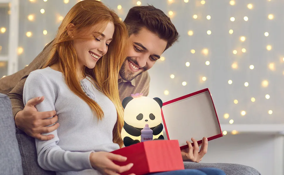 LED Cute Panda Night Light with 7 Colors, Dimmable Timer Nursery Panda Lamps, Super Squishy Silicone USB Rechargeable Touch Control Night Lamp