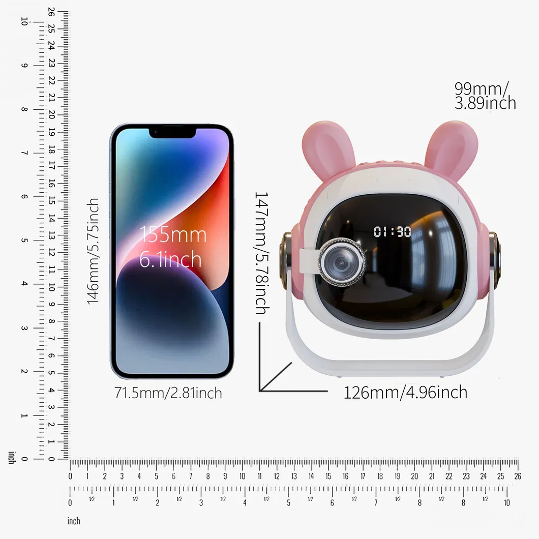 Cute Rabbit HD Projector Lamp Rechargeable Ambient Bedroom Lamp Creates Dreamy Starry Sky Atmosphere Decorative Night Light Gift