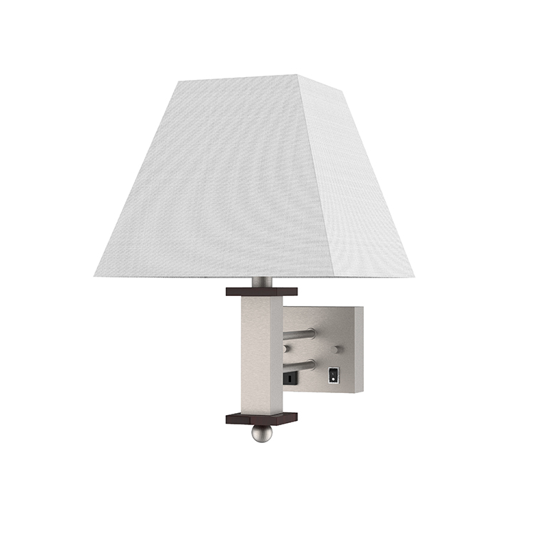 Double Single Hotel Wall Mounted Sconces Guest Room Brushed Nickel Bedside Headboard Light Fixtures Wall Lamp with Outlet