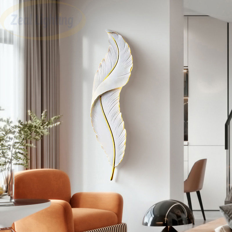 Creative Feather Shape Sconce Light Modern Design Indoor Porch Corridor Hotel 220v Resin Wall Lamp