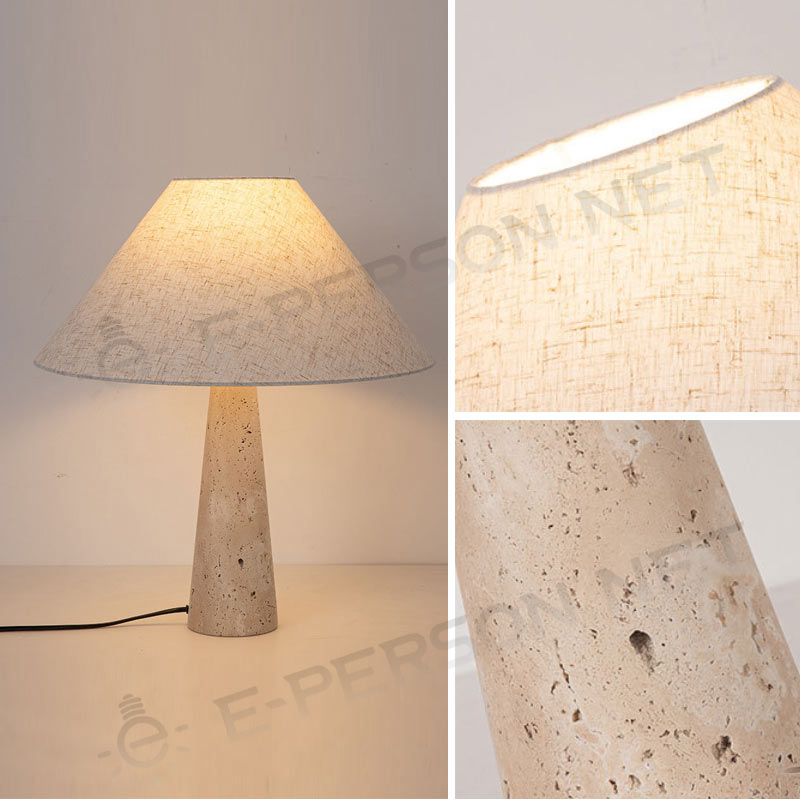Modern Travertine Table Lamp Linen Shade Bedside Light Luxury Nordic Desk Lamp for Living Room