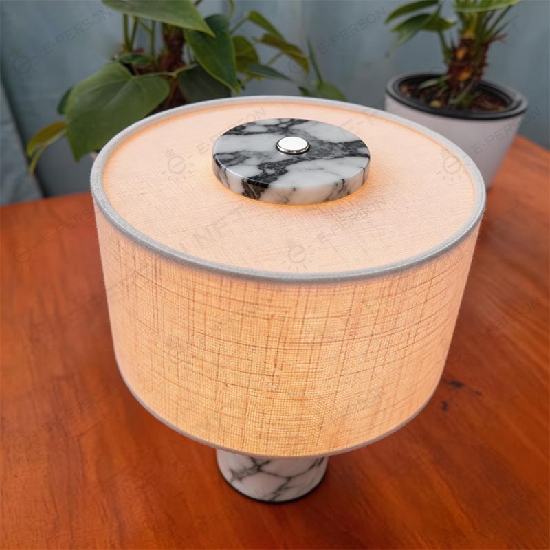 Luxury Marble Table Lamp with Fabric Shade | Modern Decorative Bedside Light for Living Room &amp; Bedroom
