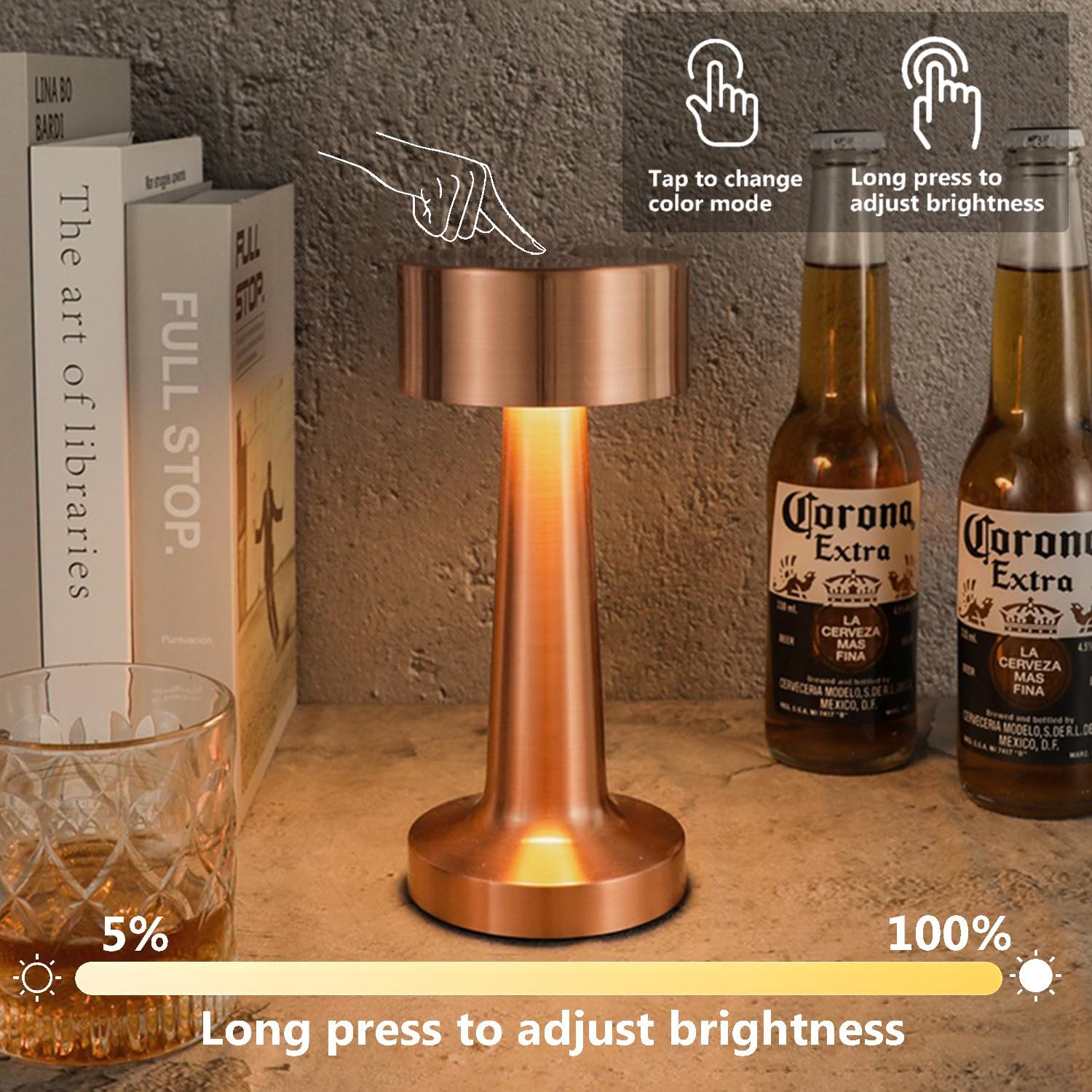 USB Port Bedside Table Lamp Battery Operated Cordless 3 Way Dimmable Light Dumbbell Shaped Cafe Decor Metal Rechargeable Bedside