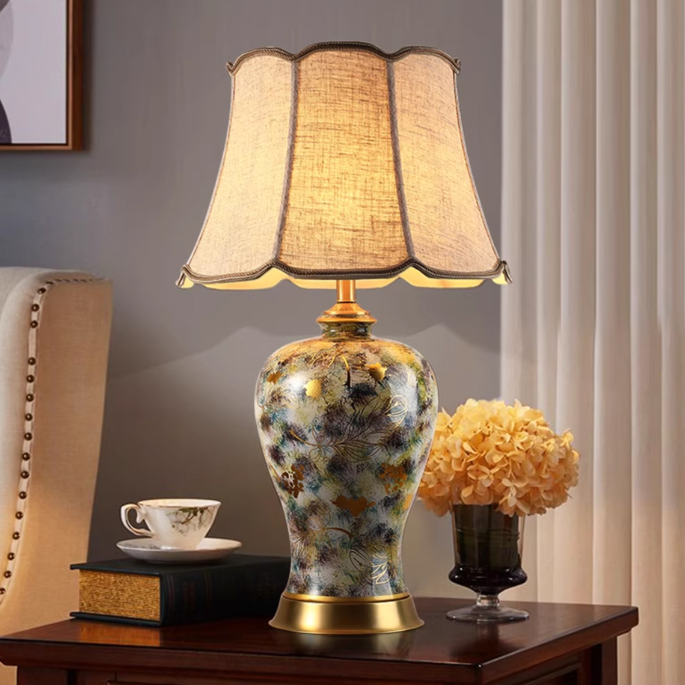 Vintage Ceramic Table Lamp with Fabric Shade for Bedroom Living Room Hotel Decor Classic Desk Lamp