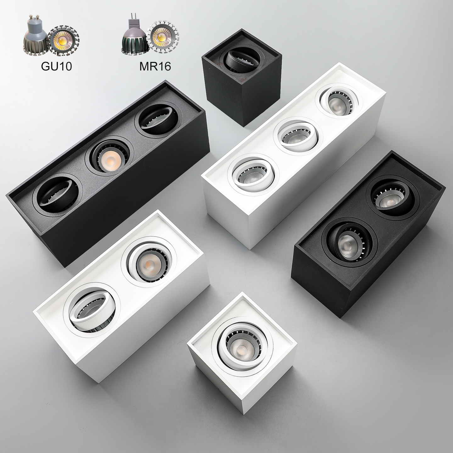 Modern 30W LED Spotlight Anti-Glare Square 24&deg;Spot Light Fixtures Surface Mounted MR16 Base Aluminum Lamp Body for Indoor Use