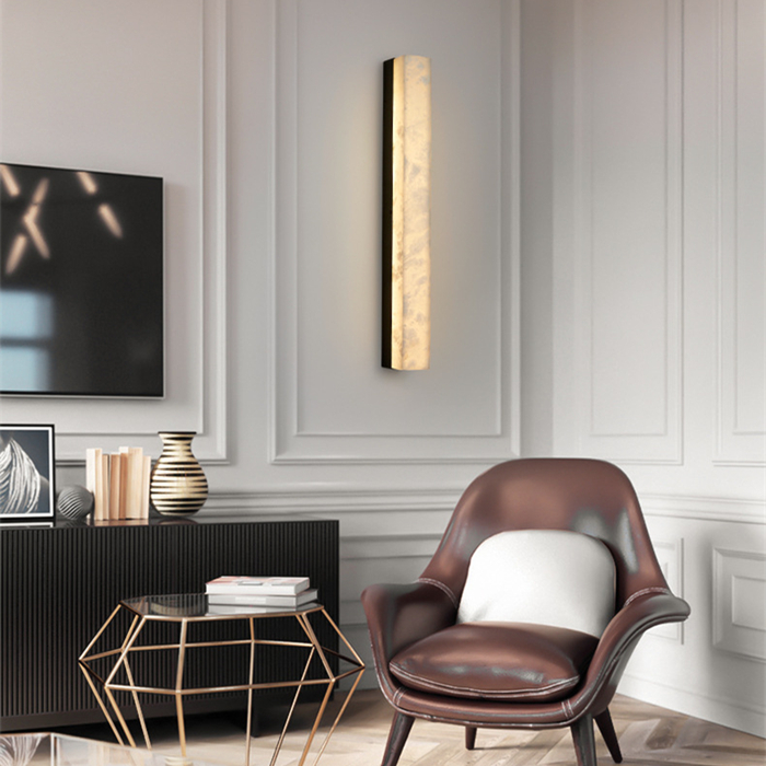 True Spanish Marble Wall Lamp All Copper Strip Sconce Living Room TV Porch Staircase Snowflake Gypsum Alabaster Wall Lamp