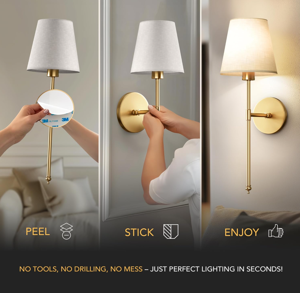Home Decor Nordic Battery Operated Peel Stick Patented Rechargeable Scone Led Wall Light Sconces Wireless Wall Lamp 3M Sticker