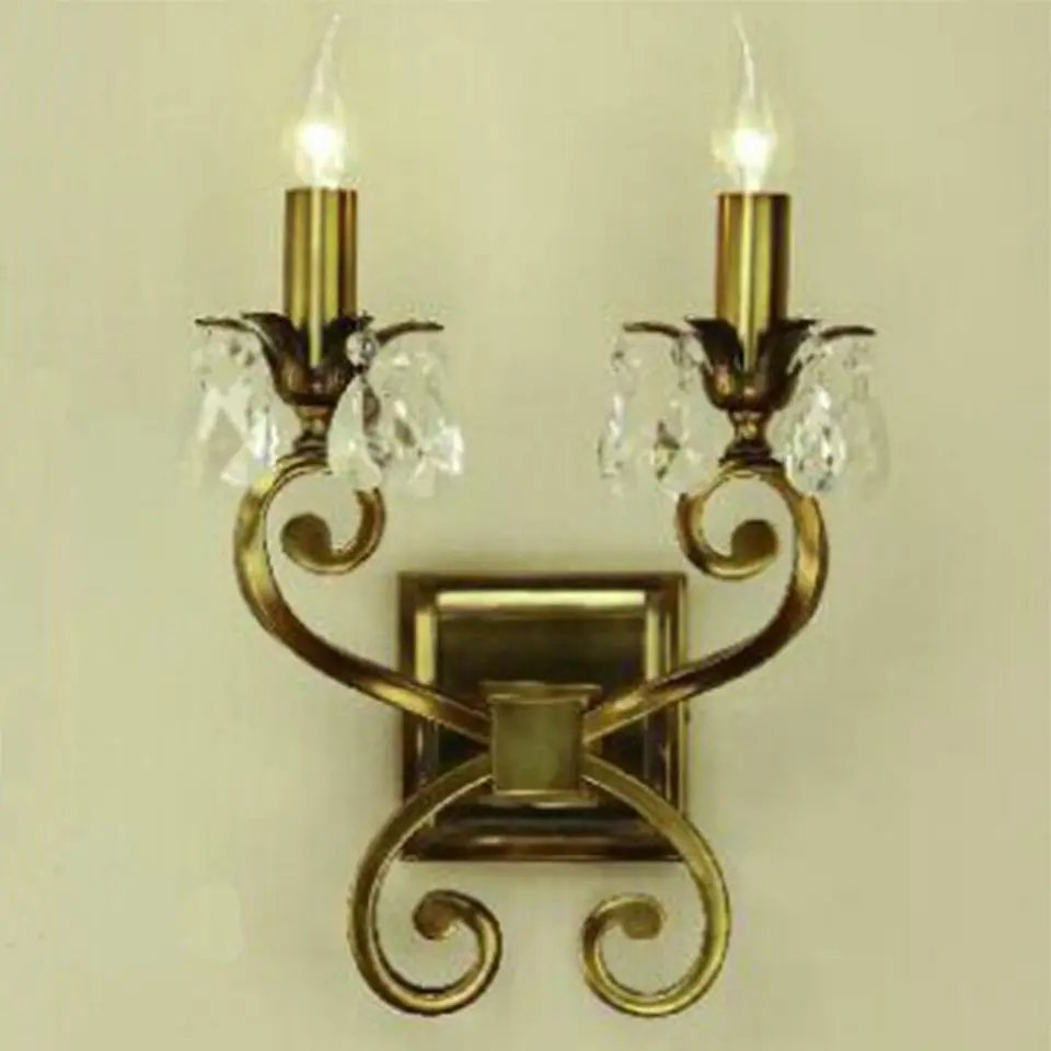 Antique Brass Bedside Wall Lamp LED Vanity Light with 2 Cloth Lampshade Bedroom Hotel Hallway Wall Light