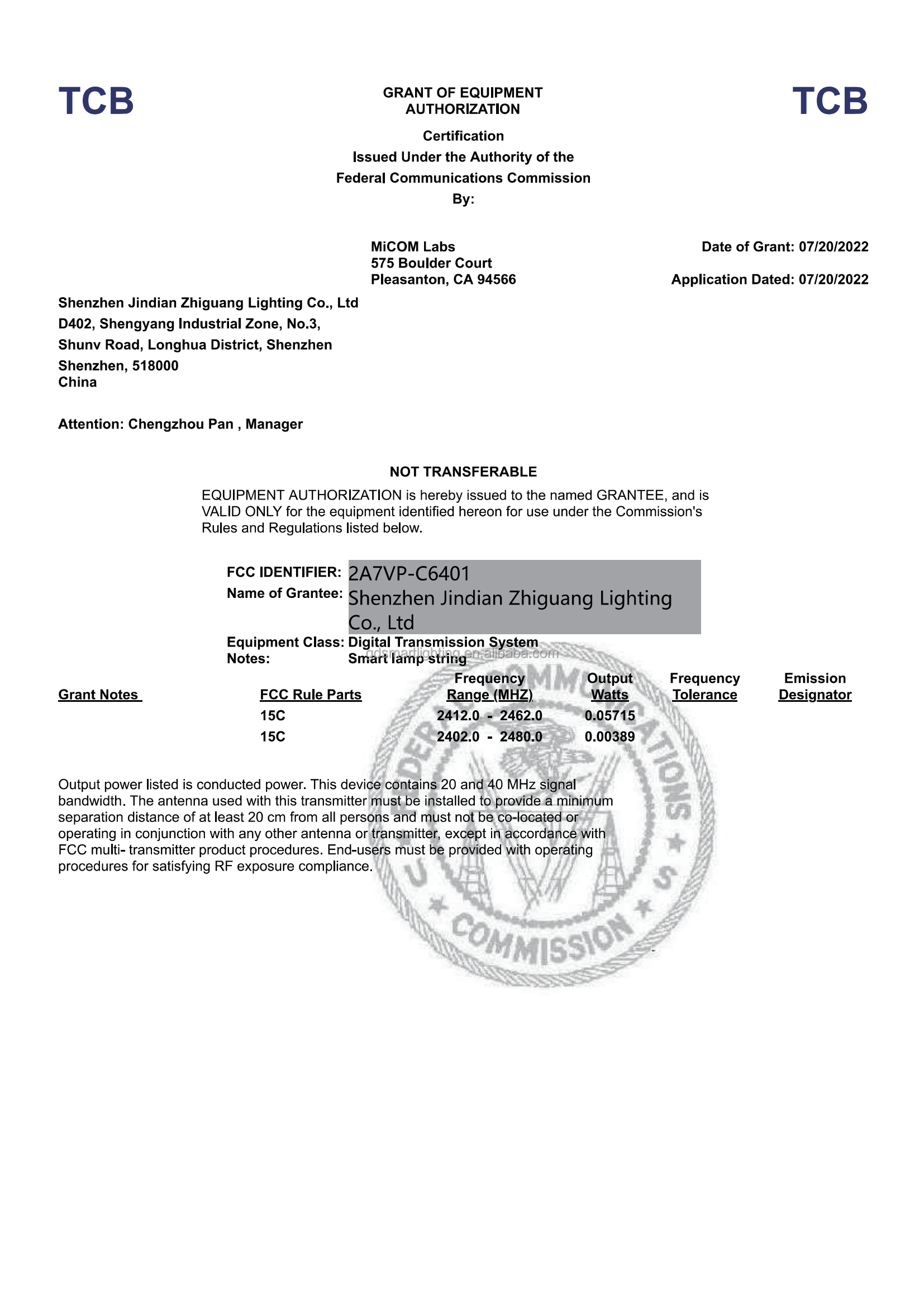 FCC Certificate Credentials