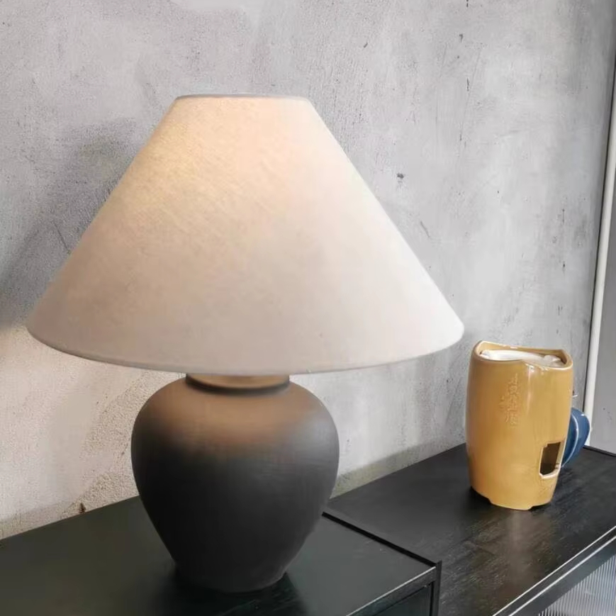 Ceramic Pot Table Lamp Wabi-sabi Style Living Room Lamp Hotel Room Bedroom Ornaments Bedside Smart Home Lamp Decoration