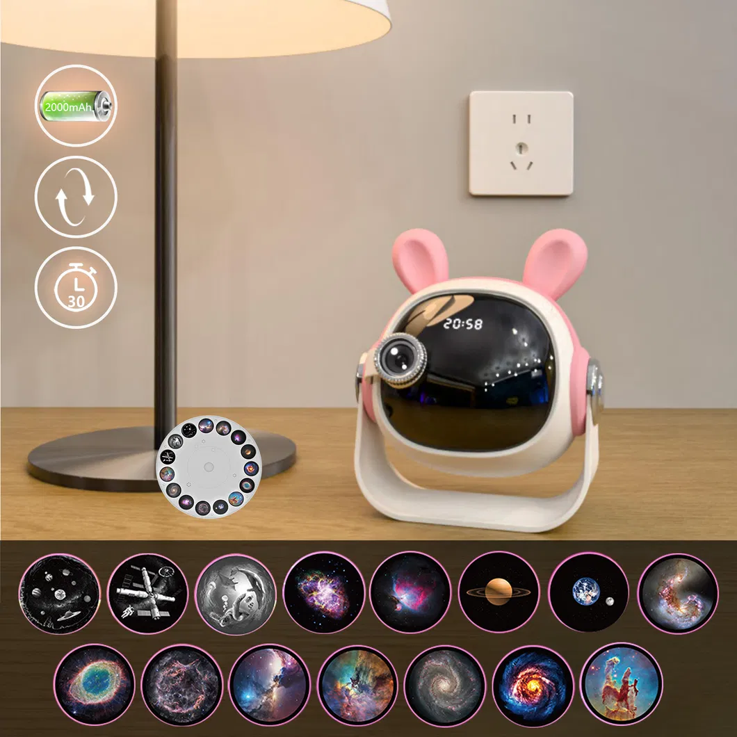 Cute Rabbit HD Projector Lamp Rechargeable Ambient Bedroom Lamp Creates Dreamy Starry Sky Atmosphere Decorative Night Light Gift