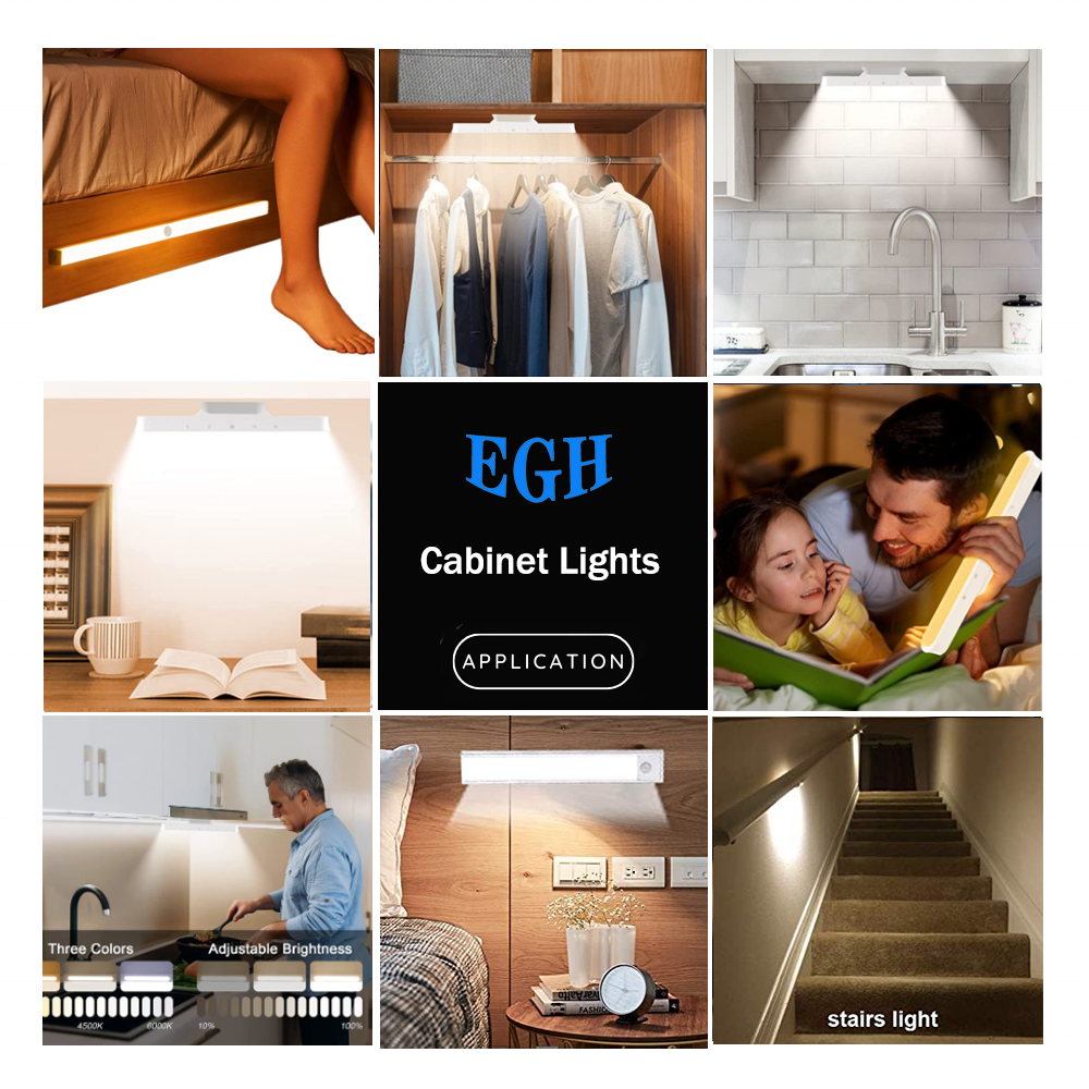 Wireless LED Under Cabinet Light Motion Sensor Recharge Cable USB Night Light Closet Lamp Wardrobe Light for Indoor