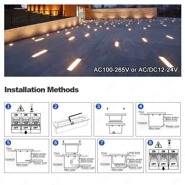 Stainless Steel Ground Deck Lamp Pathway Step Light Linear Underground Light
