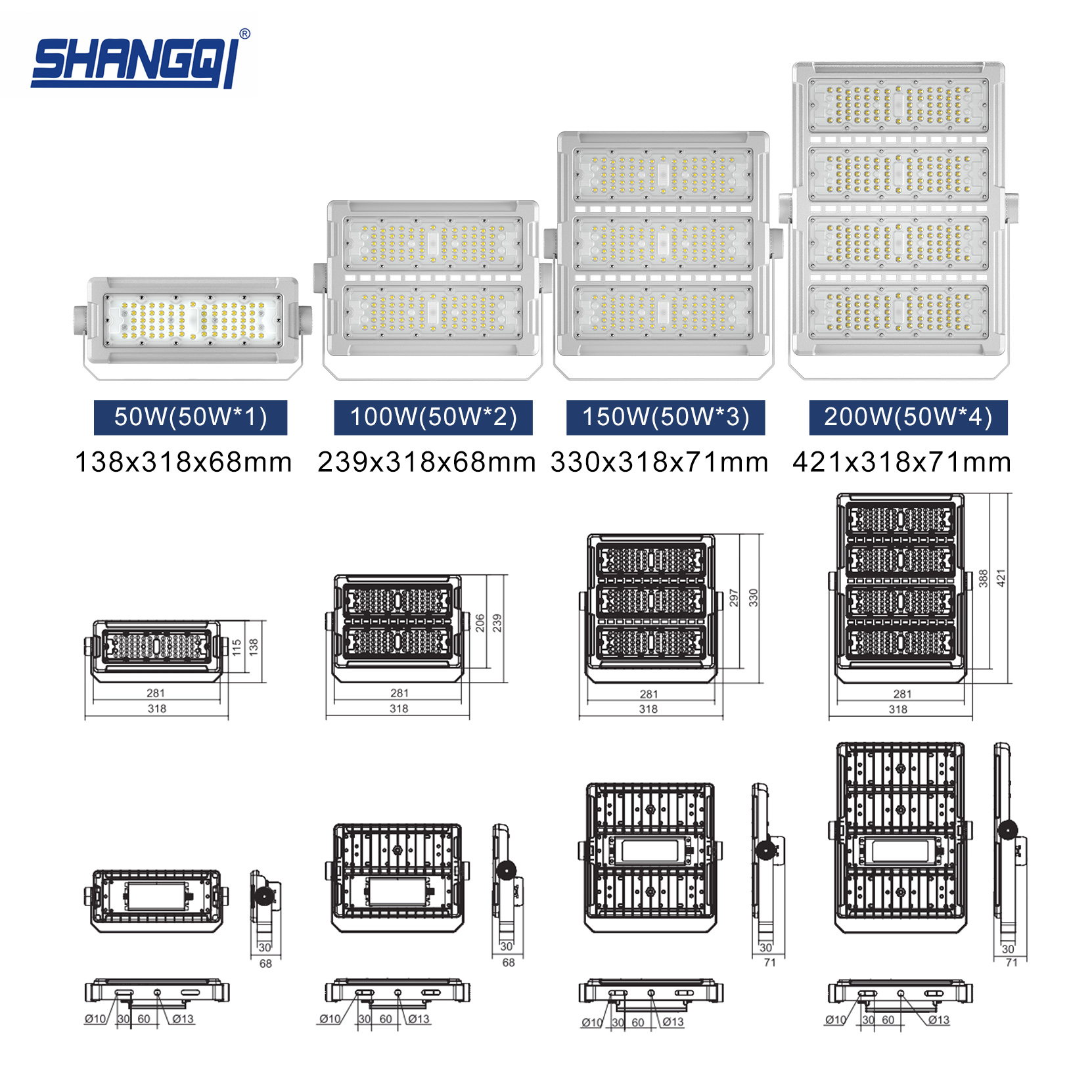 High Grade Die-Cast Aluminum Outdoor Sports Field Ip65 Waterproof High Mast Flood Light 50w 100w 150w 200w Led Stadium Light