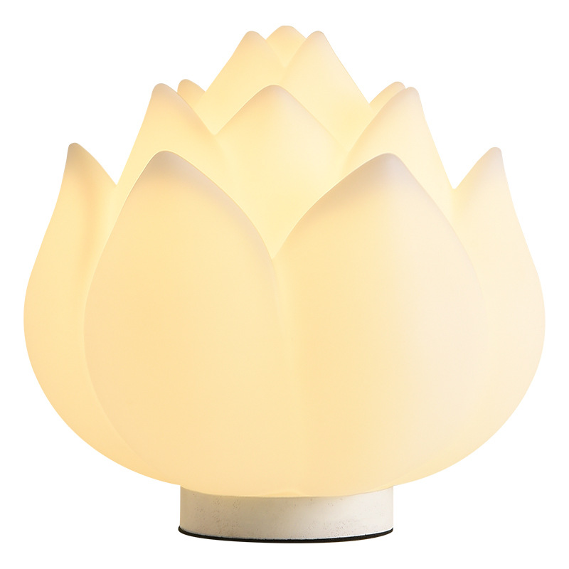 Bedroom Bedside Table Lamp Modern Minimalist Lotus-shaped White Shade Rechargeable Remote Control Eye-protective Night Light