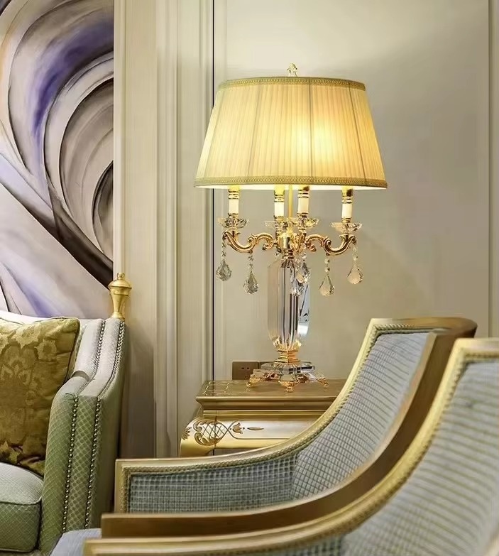 Living Room, Bedroom, Sofa, Desk Lamp, American Retro European Luxury Crystal Bedside Lamp