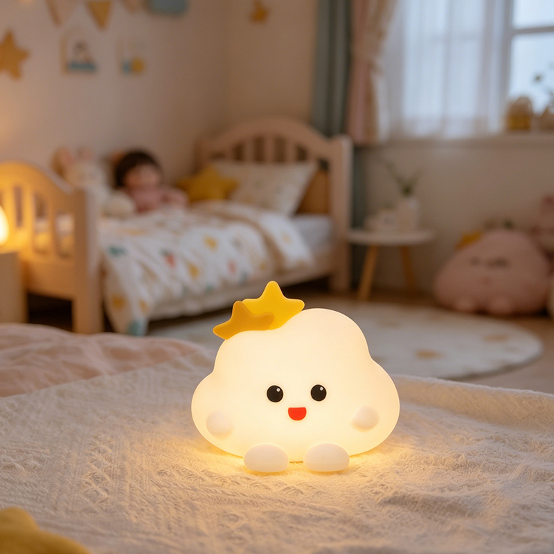 Cute Cloud Silicone Night Light - Rechargeable Tap Control Nursery Lamp with Timer for Kids