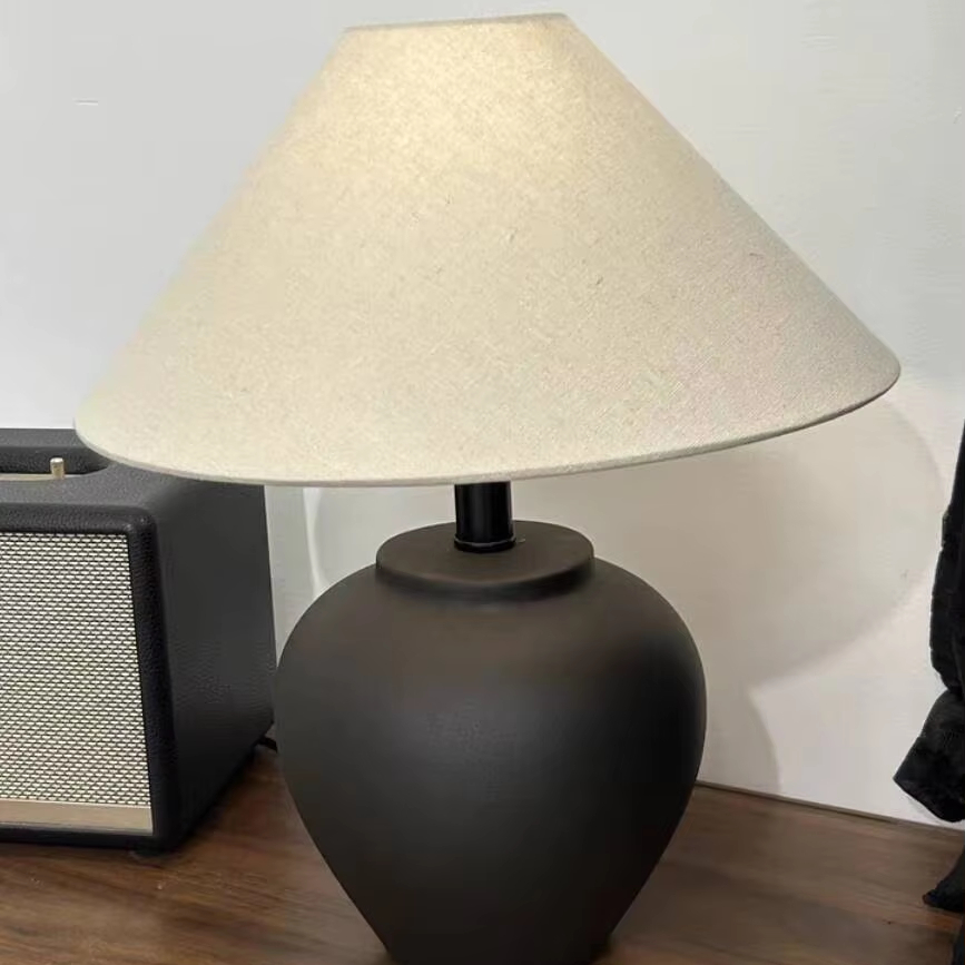 Ceramic Pot Table Lamp Wabi-sabi Style Living Room Lamp Hotel Room Bedroom Ornaments Bedside Smart Home Lamp Decoration