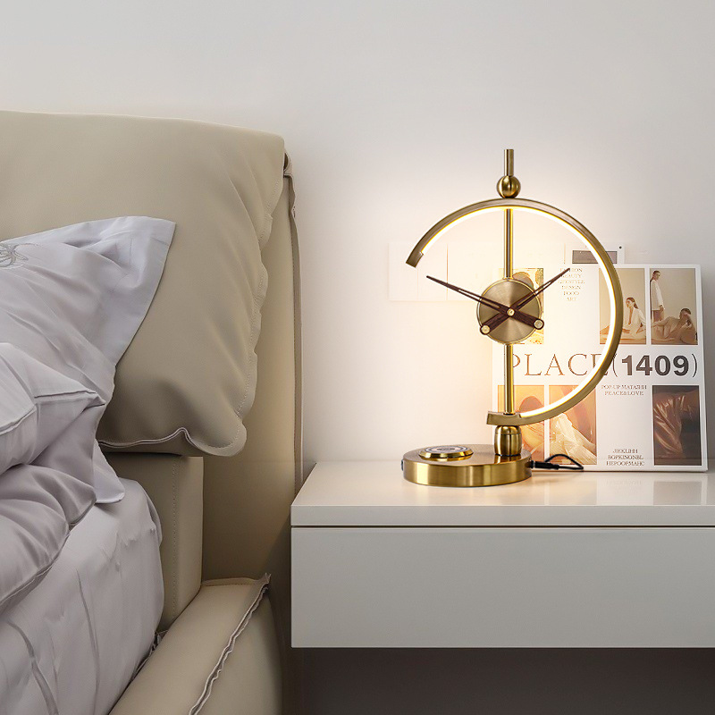 Luxury Retro Modern Simple Creative Table Lamp with Wireless Charging Round Shade Bedside Night Light Rechargeable Power Source